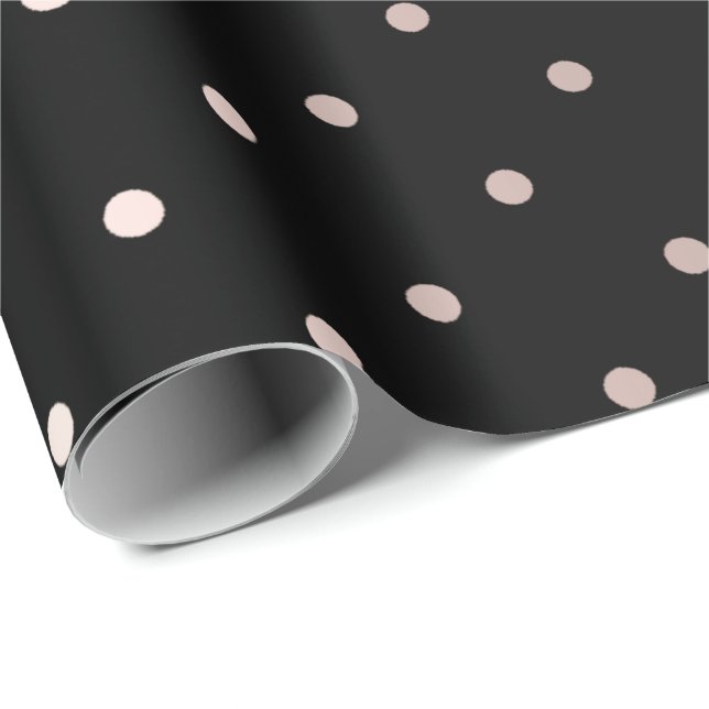Polka Small Dots Stripes Black Pink Powder Pastel Wrapping Paper (Roll Corner)