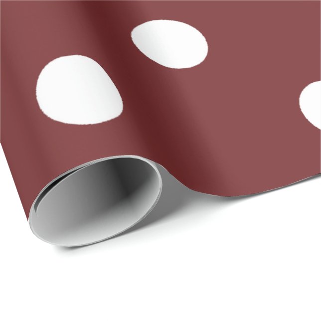 Polka Small White Dots Bright Burgundy Maroon Wrapping Paper (Roll Corner)