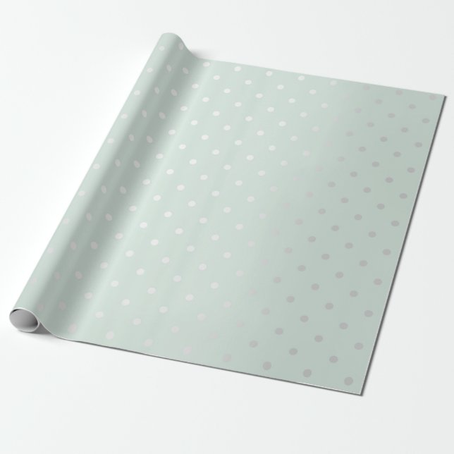 Polka Tiny Small Dots Gray Blue Tiffany Aqua Wrapping Paper (Unrolled)