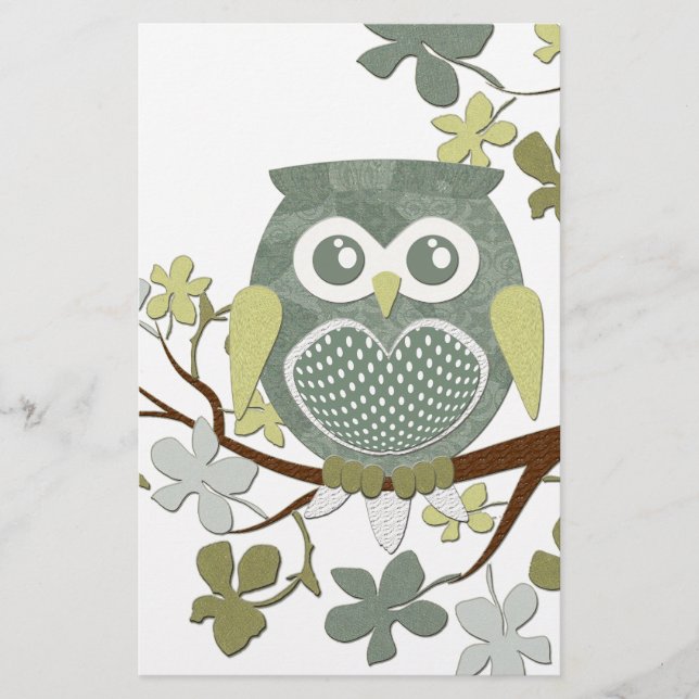 Polka Tree Owl Stationery (Front)