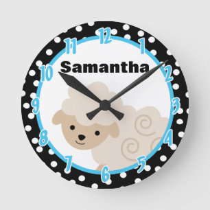 Polkadot Blue Country Farm Sheep Lamb Clock