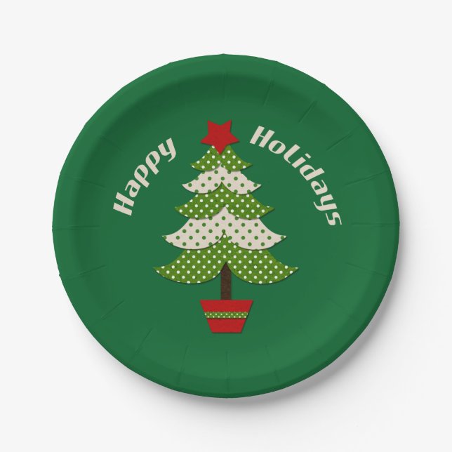 Polkadot Christmas Tree Paper Plate (Front)