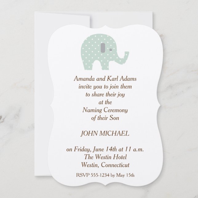 PolkaDot Elephant baby Boy Naming Ceremony Invite (Front)
