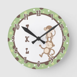 Polkadot Green Funky Monkey Dancing Jungle Clock