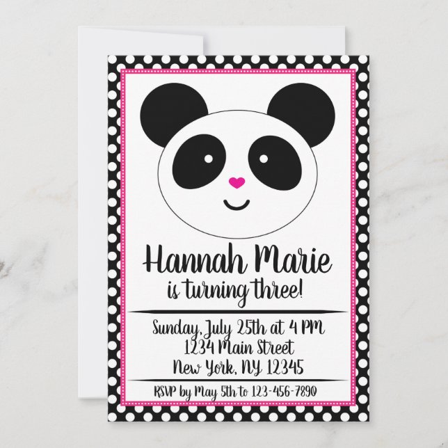 Polkadot Panda Party Birthday Invitation (Front)