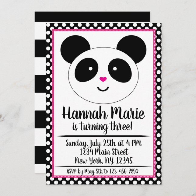 Polkadot Panda Party Birthday Invitation (Front/Back)