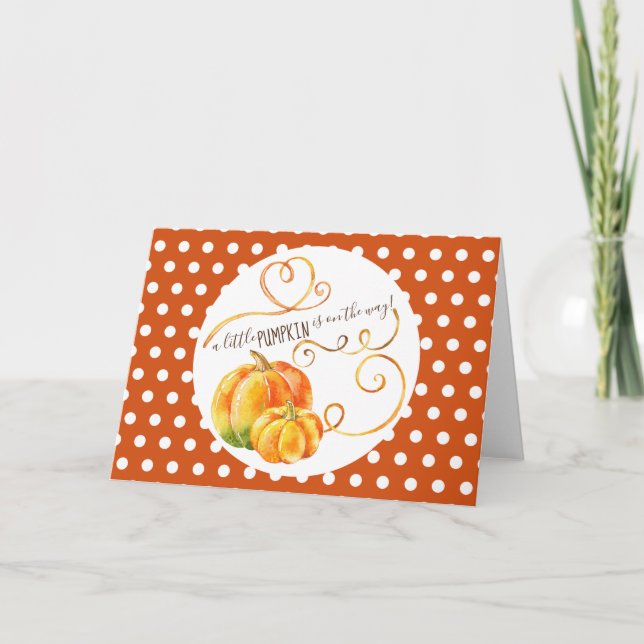 Polkadot Pumpkin Fall Orange Baby Announcement (Front)