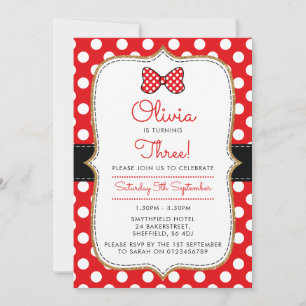 Polkadot themed birthday party invitation