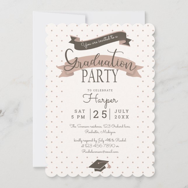 Polkadot vintage graduation party invitation (Front)