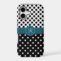 Polkadots and Teal Stitched Ribbon Monogram