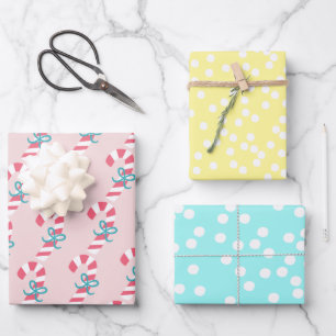 Polkadots & Candy Canes: Trendy 'Candy Christmas' Wrapping Paper Sheet