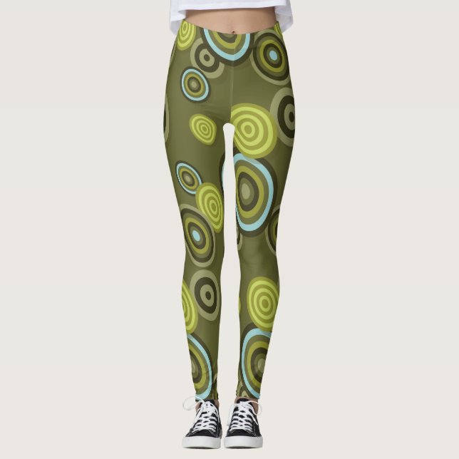 polkadots  flowers spring sport green leggings (Front)