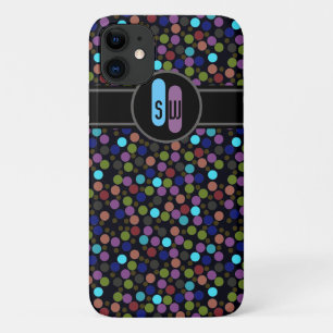 polkadots, label and initials iPhone 11 case