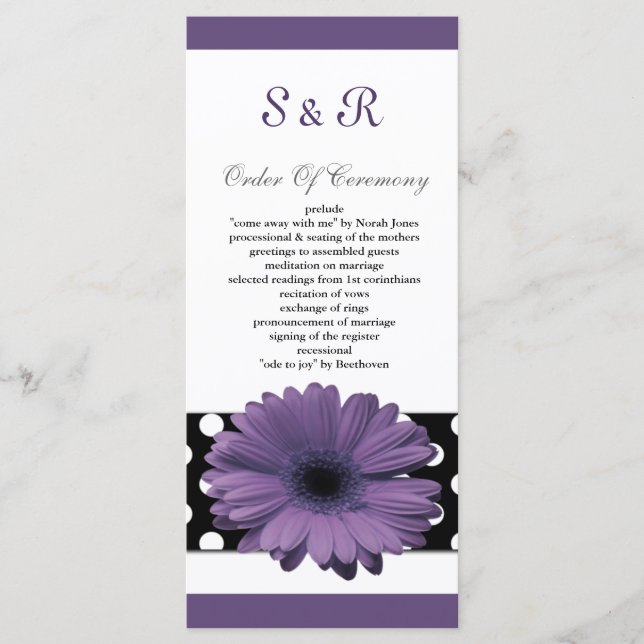 polkadots purple daisy Wedding program Programme (Front)