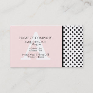 Polkadotted Black White Pink Designer Monogram Business Card