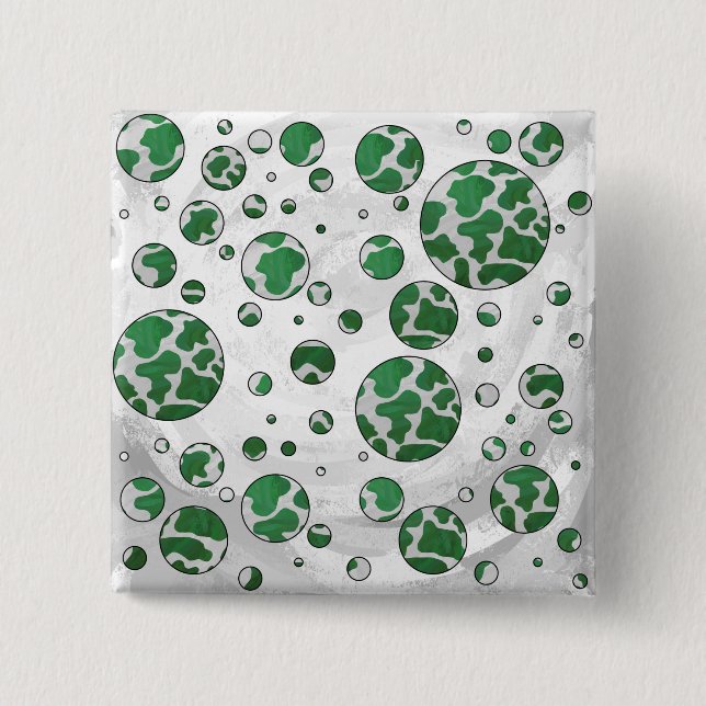Polks Dot Cow Green and White Print 15 Cm Square Badge (Front)