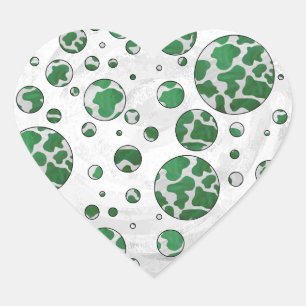 Polks Dot Cow Green and White Print Heart Sticker
