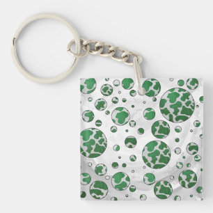 Polks Dot Cow Green and White Print Key Ring