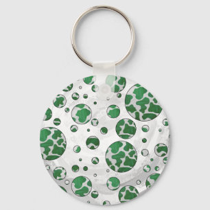 Polks Dot Cow Green and White Print Key Ring