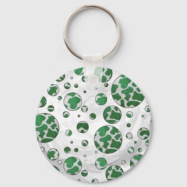 Polks Dot Cow Green and White Print Key Ring (Front)