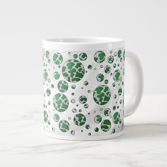 Polks Dot Cow Green and White Print Large Coffee Mug (Front Right)