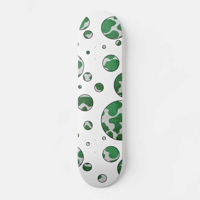 Polks Dot Cow Green and White Print Skateboard (Front)
