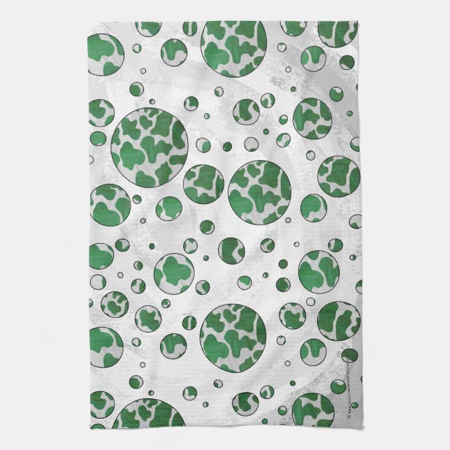 Polks Dot Cow Green and White Print Tea Towel (Vertical)