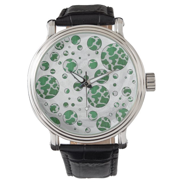 Polks Dot Cow Green and White Print Watch (Front)