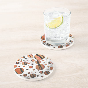 Polks Dot Tiger Hot orange and Black Print Coaster
