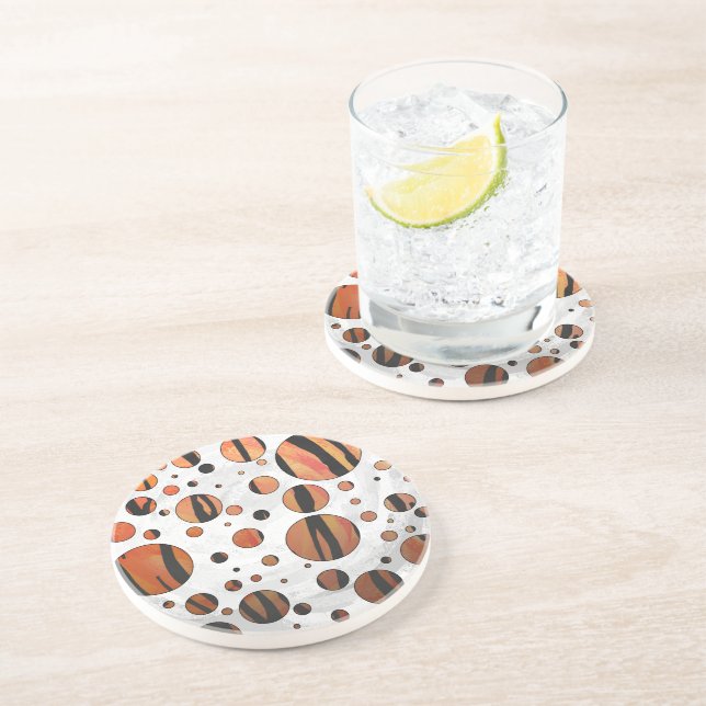 Polks Dot Tiger Hot orange and Black Print Coaster (Side)