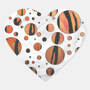 Polks Dot Tiger Hot orange and Black Print Heart Sticker
