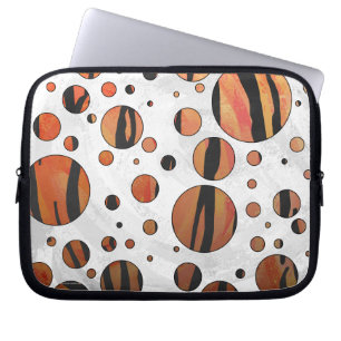 Polks Dot Tiger Hot orange and Black Print Laptop Sleeve