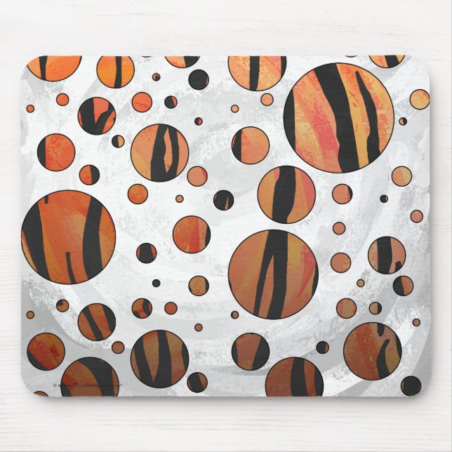 Polks Dot Tiger Hot orange and Black Print Mouse Mat (Front)