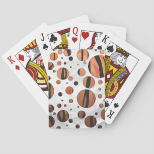 Polks Dot Tiger Hot orange and Black Print Playing Cards