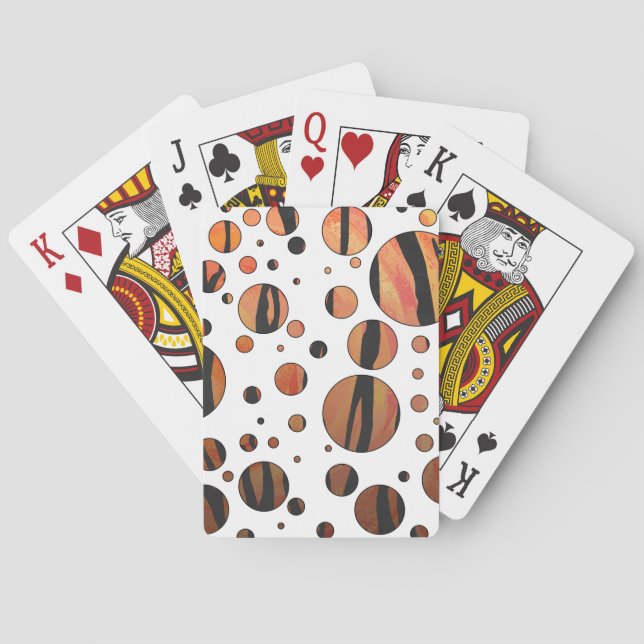 Polks Dot Tiger Hot orange and Black Print Playing Cards (Back)