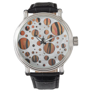 Polks Dot Tiger Hot orange and Black Print Watch