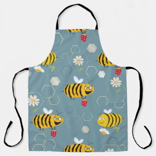 Pollinating Bees, Flowering Garden Scene. Apron