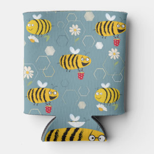 Pollinating Bees, Flowering Garden Scene. Can Cooler