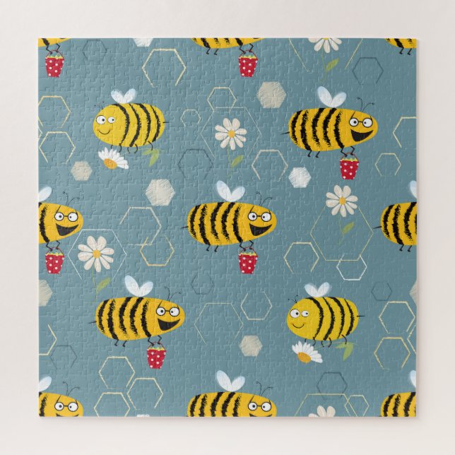 Pollinating Bees, Flowering Garden Scene. Jigsaw Puzzle (Vertical)