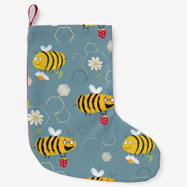 Pollinating Bees, Flowering Garden Scene. Small Christmas Stocking (Front)