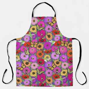pollinators and zinnias apron