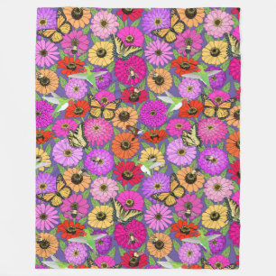 pollinators and zinnias fleece blanket