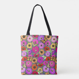pollinators and zinnias tote bag