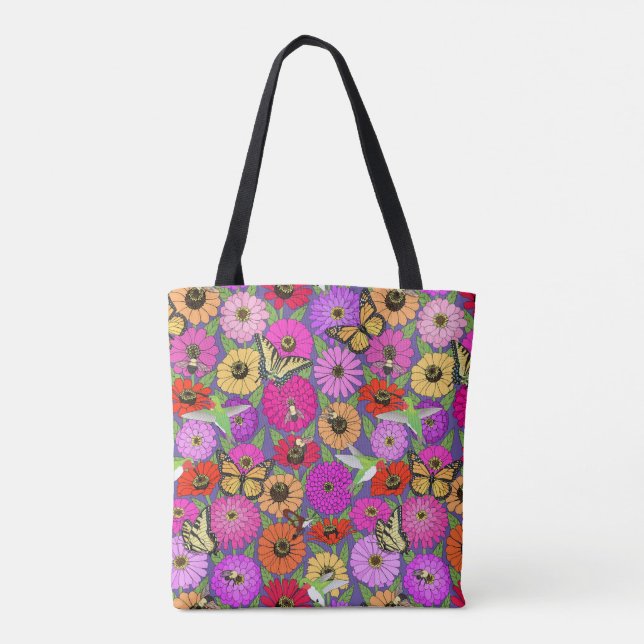 pollinators and zinnias tote bag (Back)