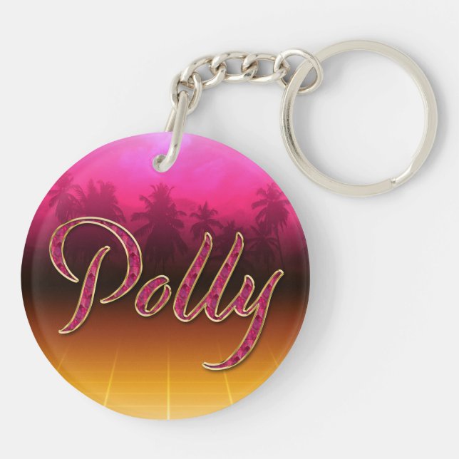 Polly First Name Golden pink Key Fans Ring (Back)