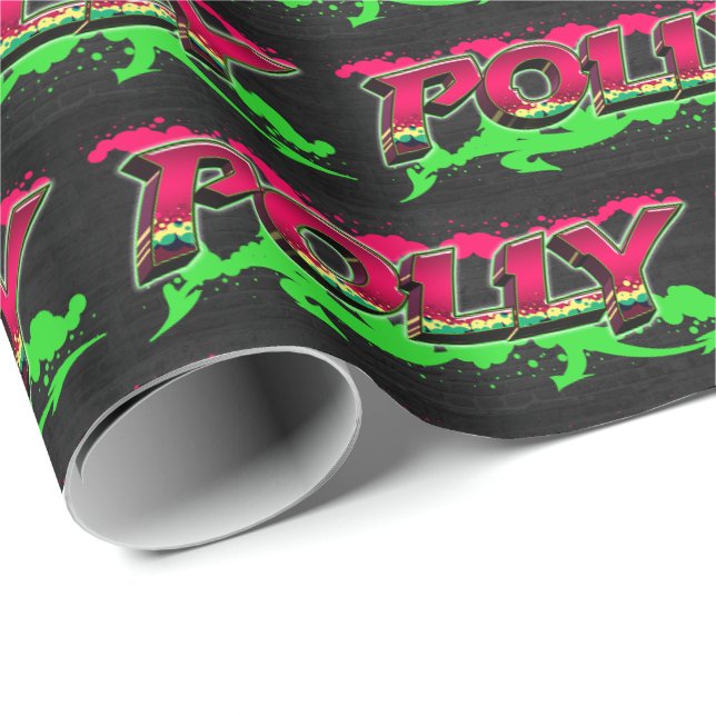 Polly First Name Name Graffiti red green Wrapping Paper (Roll Corner)