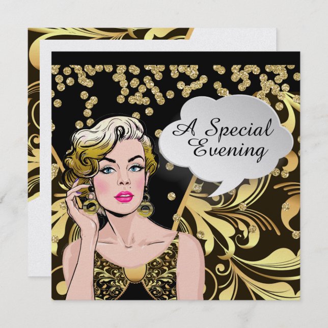 Polly Hosts a Grand Party Pop Art Invitation (Front/Back)