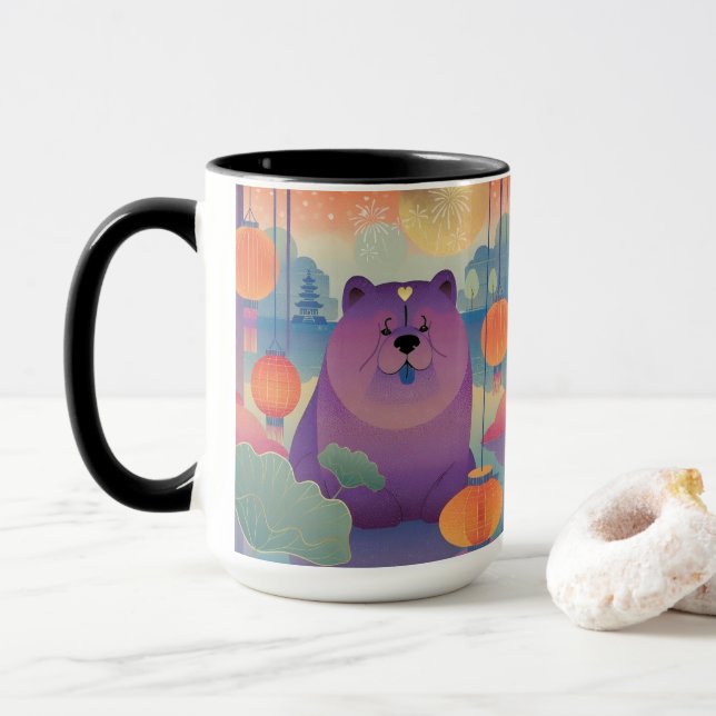POLLY PLUM chow dog 15 ounce Mug (With Donut)