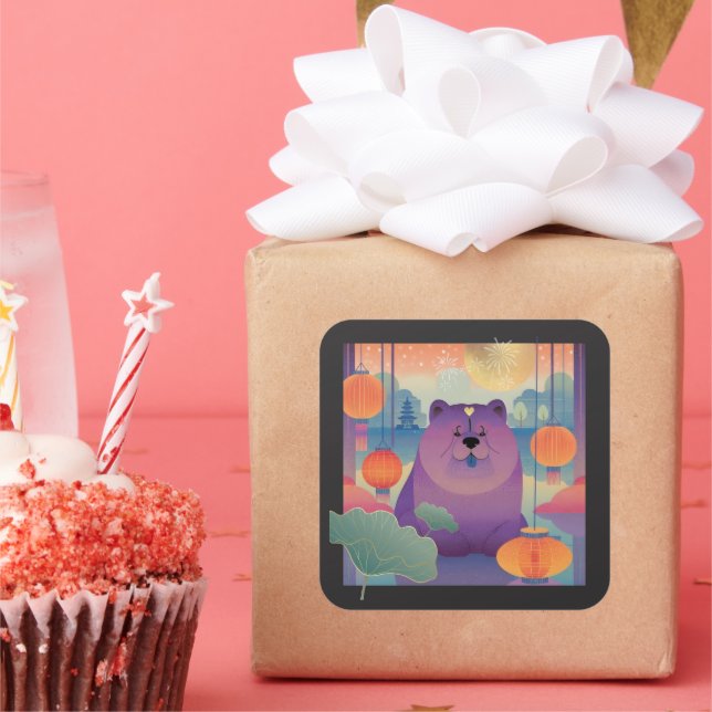 POLLY PLUM  Chow dog Square Sticker (Party)