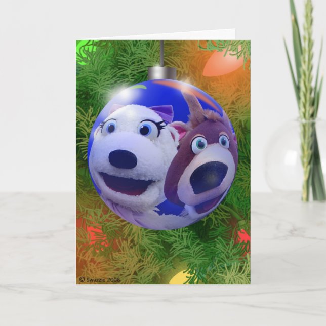 Polly Polar Bear and Reggie bulb Holiday Card (Front)